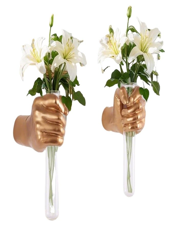 SHENGTIAN 2Pcs Resin Wall-Mounted Hand Test Tube Vase | Gold Wall Decor, Wall Vase & Art, Home Decor, Maximalist Decor & Unique Wall Decor, Wall Planter for Living Room, Entryway & Office, Plant Holder - Image 1